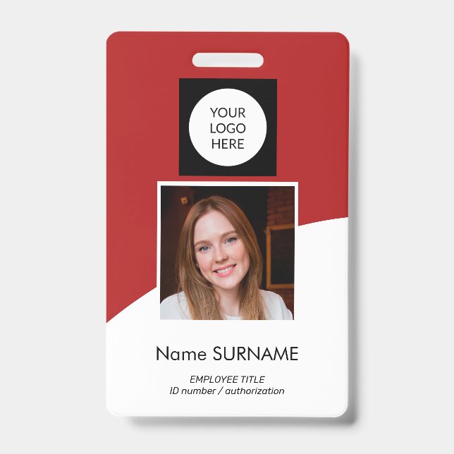 Modern ID card custom logo photo QR code red Badge (Front)