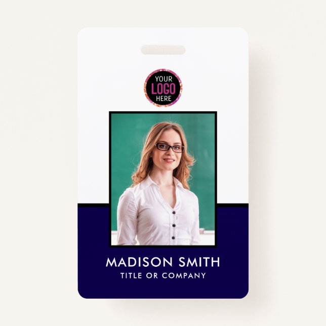 Modern ID Card | Minimalist Business Employee QR B Badge (Front)