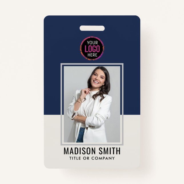 Modern ID Card | Minimalist Business Employee QR B Badge (Front)