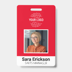 Modern ID Card Red Business Employee Bar Code Badge