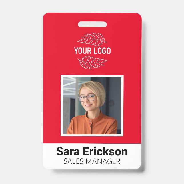Modern ID Card Red Business Employee Bar Code Badge (Front)
