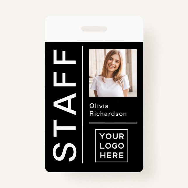 Modern ID for Company Staff | Black Photo and Logo Badge (Front)