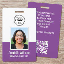 Modern ID Photo Employee QR Security Purple Badge