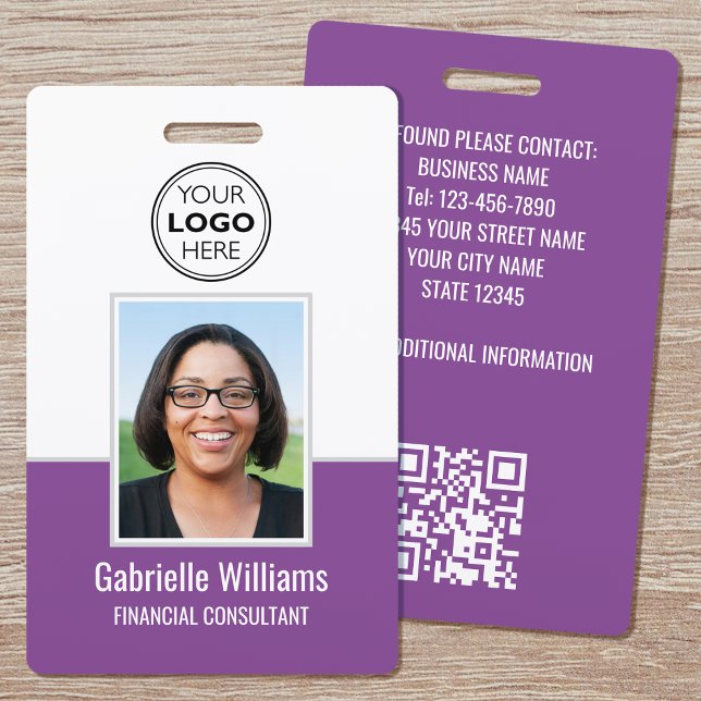 Modern ID Photo Employee QR Security Purple Badge (Creator Uploaded)