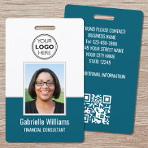Modern ID Photo Employee QR Security Teal Badge