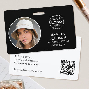 Modern ID Photo Logo QR Code Black White Security Badge