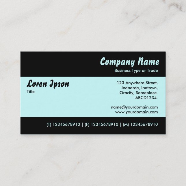 Modern II - Pale Blue and Black Business Card (Front)