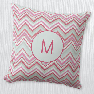 Modern Ikat Chevron Stripe Monogram Initial Throw Pillow