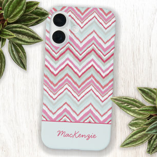 Modern Ikat Chevron Stripe Personalized Name iPhone 16 Case