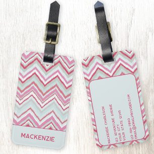 Modern Ikat Chevron Stripe Personalized Name Luggage Tag