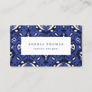 Modern ikat pattern blue professional business card