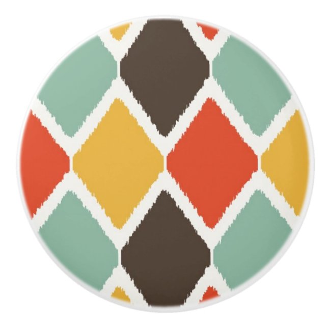 Modern ikat tribal fashion pattern ceramic knob (Front)
