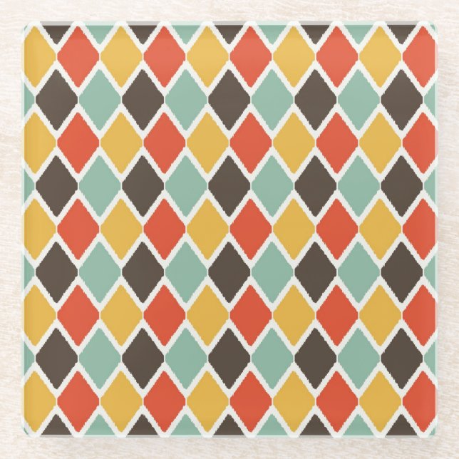 Modern ikat tribal fashion pattern glass coaster (Front)