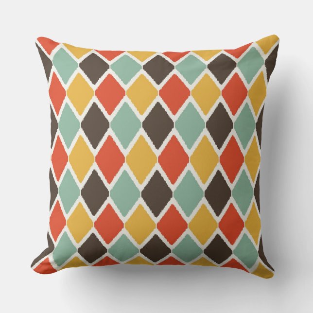 Modern ikat tribal fashion pattern throw pillow (Front)