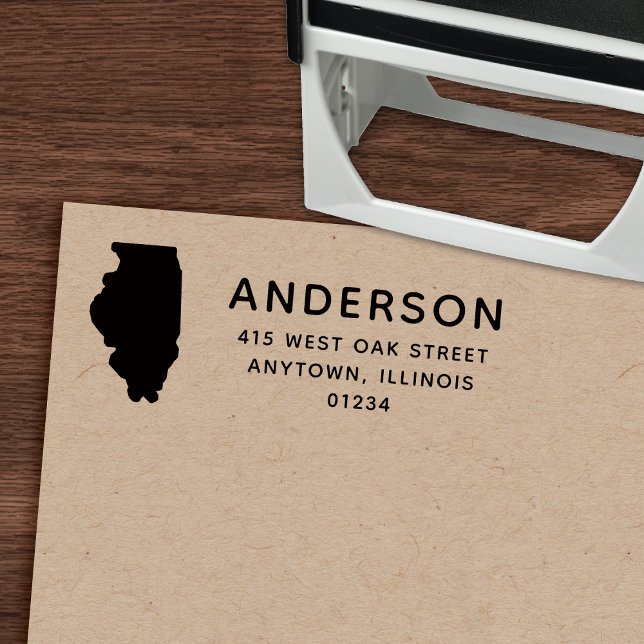 Modern ILLINOIS State Shape Return Address Self-inking Stamp (Creator Uploaded)