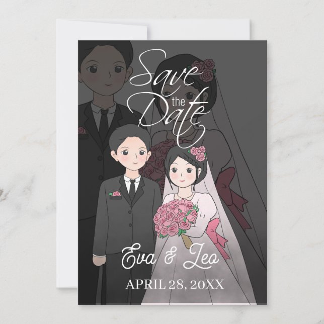 Modern Illustrated Couple Wedding Invitation (Front)