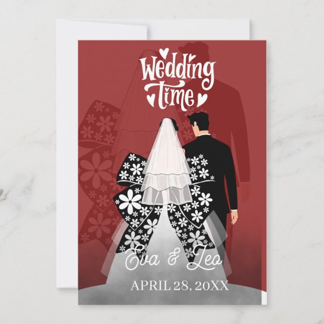 Modern Illustrated Couple Wedding Invitation (Front)