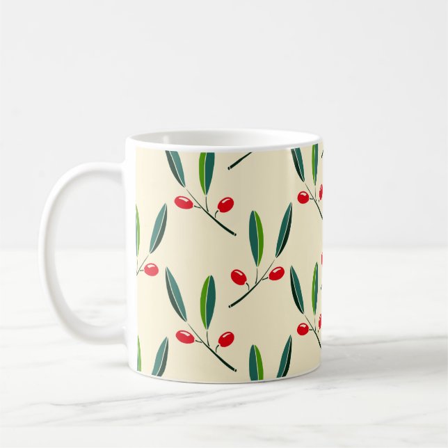 Modern Illustrated Red Berries Pattern Coffee Mug (Left)