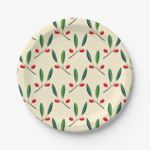 Modern Illustrated Red Berries Pattern Paper Plate
