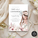 Modern illustration Girl Floral 1st Holy Communion Invitation<br><div class="desc">Modern illustration Girl Floral First Holy Communion. Available digitally and printed. Simple elegance for this special time for your daughter. Easily personalise the words to your own. You can change text and background Colours if you wish via the edit further option.</div>