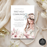 Modern illustration Girl Floral 1st Holy Communion