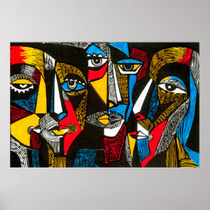 Modern illustration in linocut style. Surreal colo Poster