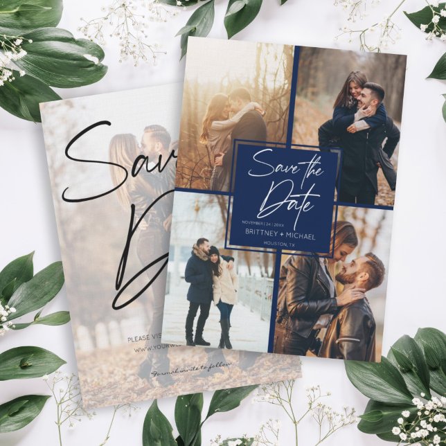 Modern Image Collage Navy Blue Save The Date (Creator Uploaded)