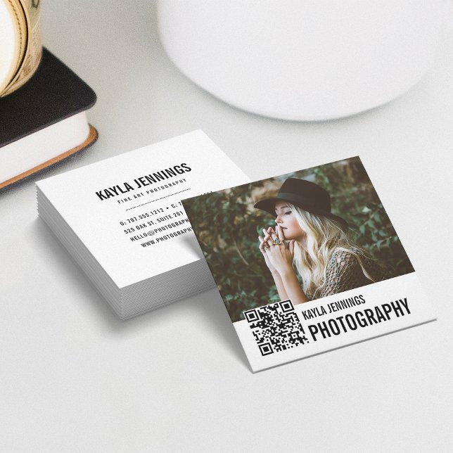 Modern Impression | QR Code Photographer Square Business Card (Creator Uploaded)