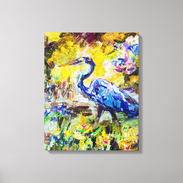 Modern Impressionism Blue Heron Oil Painting Canvas Print (Front)