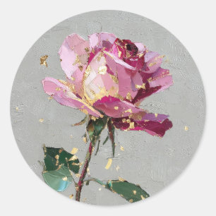 Modern Impressionist Gold Leaf Pink Rose Oil Paint Classic Round Sticker