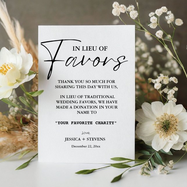 Modern in lieu of favours wedding charity donation pedestal sign (Creator Uploaded)