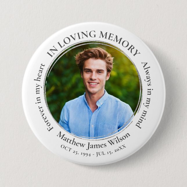Modern In Loving Memory Memorial Funeral Keepsake 3 Inch Round Button (Front)