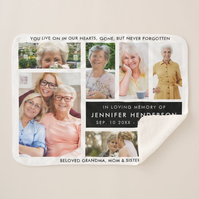 Modern In Loving Memory Photo Collage Sherpa Blanket (Front (Horizontal))