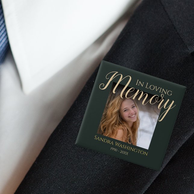 Modern In Loving Memory | Photo Memorial 2 Inch Square Button (Creator Uploaded)