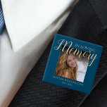 Modern In Loving Memory | Photo Memorial Button<br><div class="desc">Funeral 'In loving memory' memorial badge will make the perfect tribute to your love one. Featuring the saying 'in loving memory' a photo,  their name,  and birth/death dates,  over a dark blue background. Font styles,  size and colour can be changed by clicking on the customize further link after personalizing.</div>