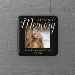 Modern In Loving Memory | Photo Memorial Button<br><div class="desc">Funeral 'In loving memory' memorial badge will make the perfect tribute to your love one. Featuring the saying 'in loving memory' a photo,  their name,  and birth/death dates,  over a black background. Font styles,  size and color can be changed by clicking on the customize further link after personalizing.</div>
