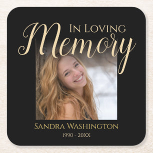 Modern In Loving Memory Photo Memorial Square Paper Coaster