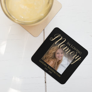 Modern In Loving Memory Photo Memorial Square Paper Coaster
