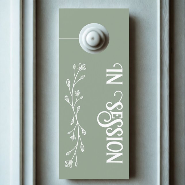 Modern In session Personalized Text Wedding Leaf Door Hanger (Modern custom text in session door hanger)