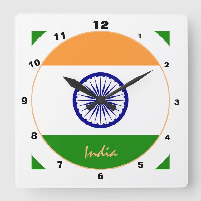 Modern Indian Flag, India patriotic Home / design Square Wall Clock (Front)