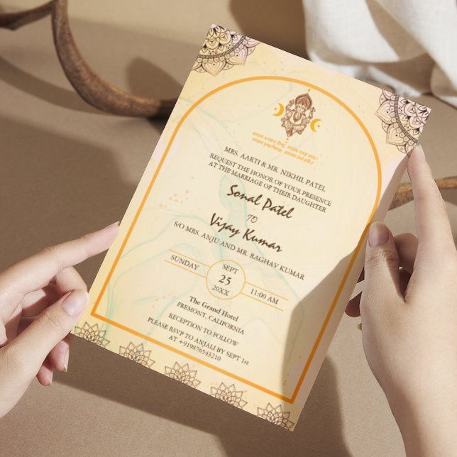 Modern Indian Hindu Wedding Ganesha Logo Chakra Invitation (Creator Uploaded)
