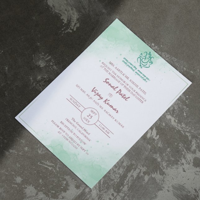 Modern Indian Hindu Wedding Ganesha Logo Minimal Invitation (Creator Uploaded)