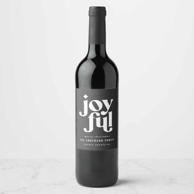 Modern indie Christmas typography black and white Wine Label (Front)