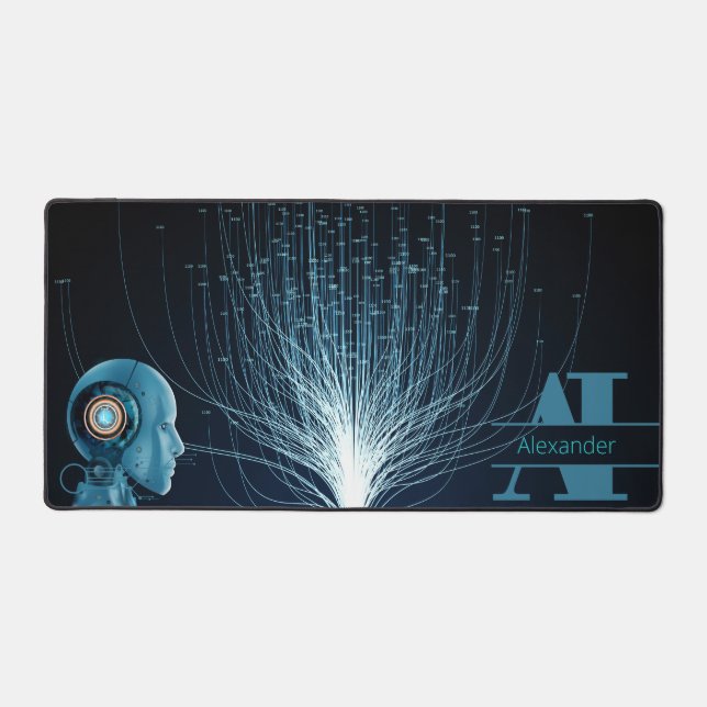 Modern indigo Artificial Intelligence Personalized Desk Mat (Front)