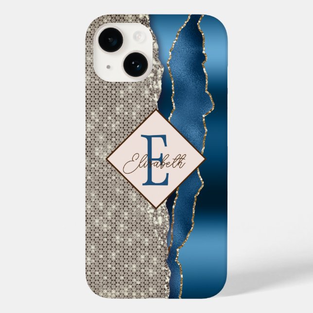 Modern Indigo Blue Agate Diamonds Case-Mate iPhone Case (Back)
