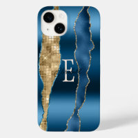 Modern Indigo Blue Agate Gold Sequins
