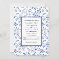 Modern indigo blue leaves pattern wedding