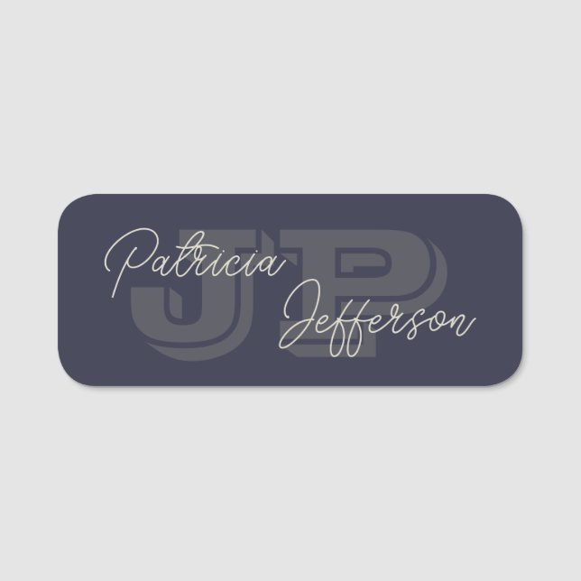 Modern Indigo Dark Blue Elegant Monogram Name Tag (Front)