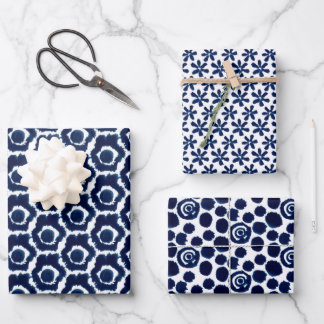 Modern Indigo Navy Shibori Pattern Wrapping Sheets