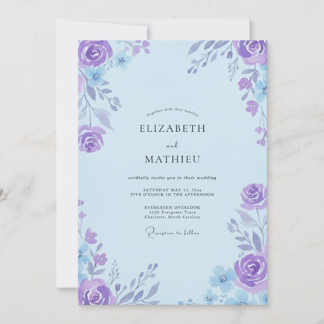 Modern Indigo Violet Painted Wedding Invitation (Front)